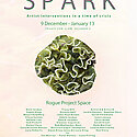 A cream coloured poster with an image of a green plant and key info about the Spark Artists Network exhibition including dates and featuring artists