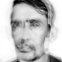 black and white pixelated portrait of a man